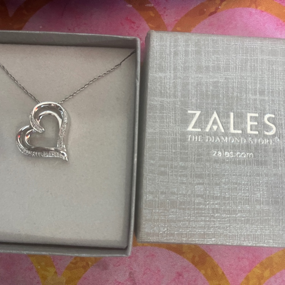 sterling silver heart and chain with diamonds in heart